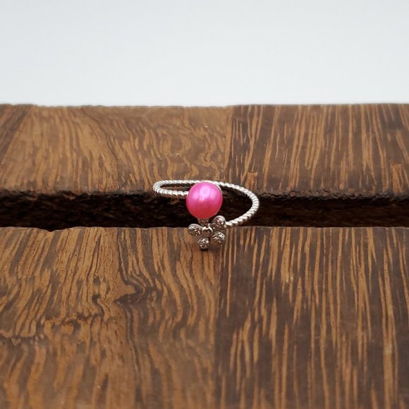 Size 8 925 Sterling Silver Pink Genuine Pearl And Flower CZ Gem Ring - Picture 2 of 8